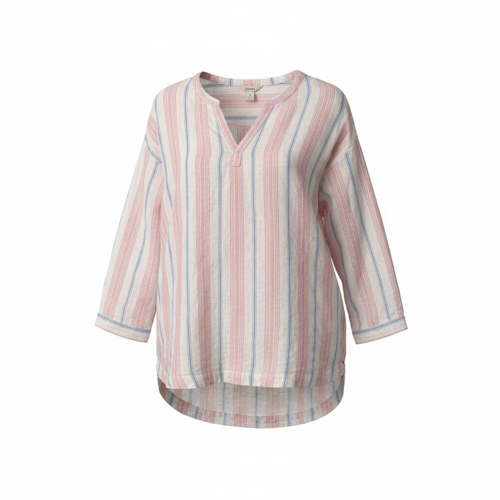 L.L. Bean Women’s M Striped Linen White Pink Coastal Grandma Resort
